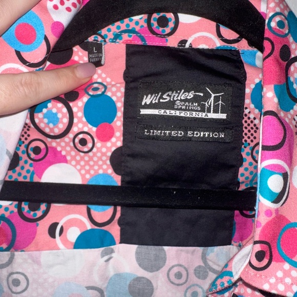 Wil Stiles Men's Pink Patterned Shirt, 100% Cotton, like new, size L - Picture 3 of 5